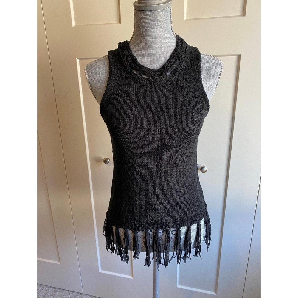 Anthropologie Pepin Top Knit Fringe Sleeveless Tank Whimsigoth XS R1